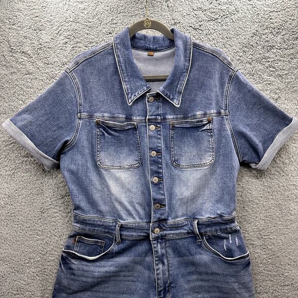 Judy Blue 2XL Denim Romper Stretchy Comfortable Button Up Casual Weekend - Picture 2 of 12